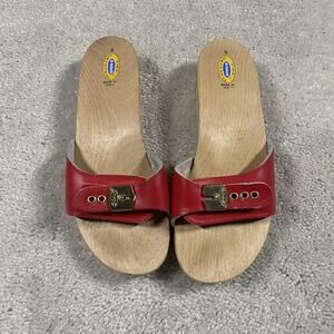 Dr. Scholl's Shoes Womens 8 Clogs Leather Wood Slide Sandals Made Italy Preppy